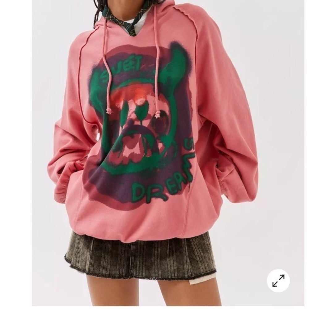 Urban Outfitters Sweet Dreams Graphic Hoodie Pink Oversized Sweatshirt Medium k3 - Picture 1 of 7